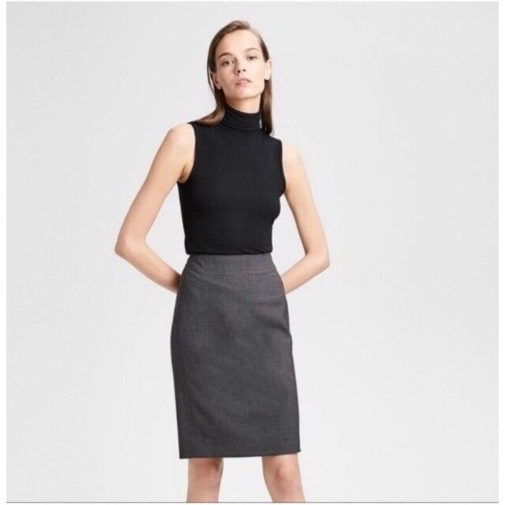 Theory Gray Stretch Wool Spandex Pencil Skirt Size 6 Joanie Style Career EUC